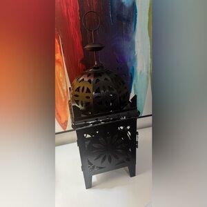 Moroccan Black Metal Lantern 18” tall